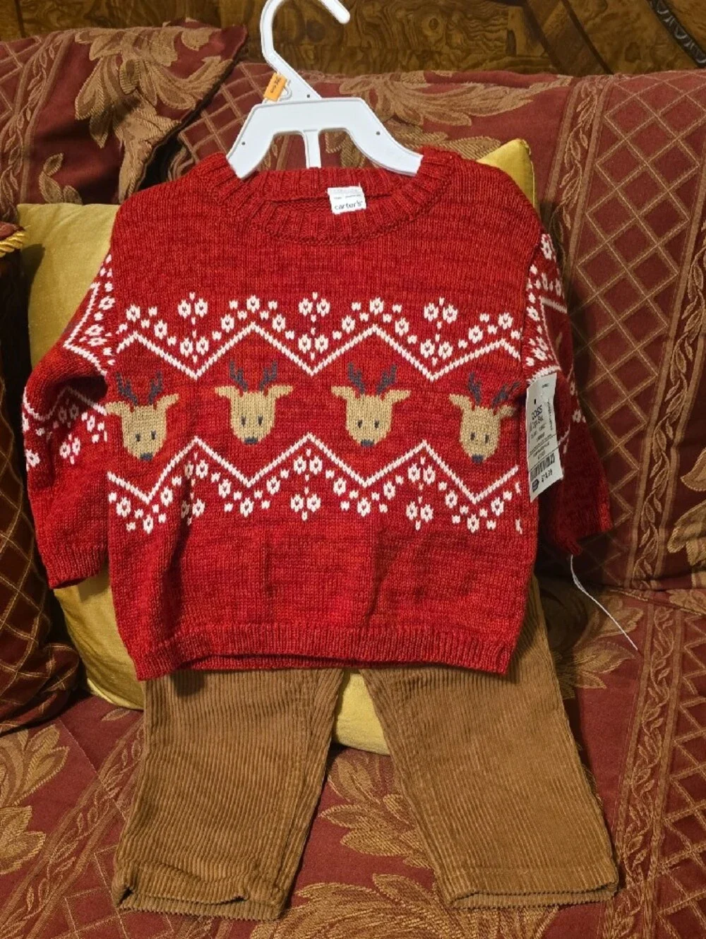 Carter's Red Knit Reindeer Sweater 2 Piece Set  [12 Mos / New With Tags]